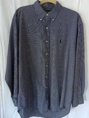 Ralph Lauren Navy and White Micro Check Button-Down Shirt